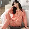 Pijama 100% Algodón Puro para Mujer Primavera y Otoño Manga Larga Otoño Madre de Mediana Edad Holgado Traje para el Hogar de Mujer Otoño e Invierno