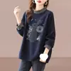 Moletom de gola alta plus size para mulheres, mistura de algodão-algodão, seda de leite, estilo europeu, primavera e outono, solto, modelador, versátil, jaqueta que rejuvenesce