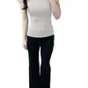 Atacado Transfronteiriço Verão 92% Algodão Elegante Slim Cor Lisa Ombro Direito Manga Curta Camiseta para Mulheres com Efeito Emagrecedor Justo Top