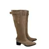 Nuevas botas de moda 2026 con tacón grueso, punta fina francesa, estilo western cowboy para mujer, botas de caña alta apiladas