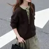 Suéter tejido de punto casual transfronterizo con cuello redondo, bloques de color, estilo dos piezas falso, para mujer, nuevo suéter de cuello semiabierto para otoño e invierno