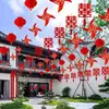 Decoración de jardín banderines de boda linternas molinillos de viento diseño de patio rural de boda flores de doble felicidad tiras de boda suministros de boda completos