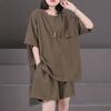 Tallas Grandes L~5XL Ropa para Mujer de 100kg Moda de Verano 2026 Camiseta Suelta que Reduce la Edad Conjunto de Dos Piezas de Pantalones Anchos de Pierna Color Sólido