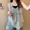 Camisola Boho Feminina Suéter Verão Explosões Retrô Vazado Sem Mangas Design de Top Empilhado