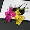 Pequena Flor Artificial Phalaenopsis de 4 Cabeças Filme 3D Toque de PU Flor Falsa Arranjo de Flores em Vaso Decoração de Casa Flor Artificial
