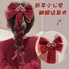 Horquilla Roja de Año Nuevo para Niñas con Lazo, Accesorio para el Cabello, Tocado Tradicional Chino de Año Nuevo, Pinza para el Cabello con Peluca de Estilo Chino para Niñas Hanfu
