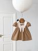 Vestido de verano estilo preppy para niñas, falda estilo súper occidental de verano para niñas, vestido de princesa retro con cuello de muñeca para niñas