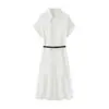 Vestido corto de ramio de manga corta, exquisito y elegante, con cinturón gratis, nuevo modelo primavera 2026 1H4990541Q