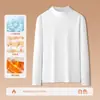 Elegante Camiseta Blanca de Manga Larga Base Cálida Otoño/Invierno De Rong para Hombre, Cuello Semi Alto, Amigable con la Piel, Cepillado, para Hombre