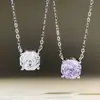 Collar de Diamante de Color Octogonal Cortado en Rosa de 2 Quilates Brillante, Sencillo y Versátil, Cadena Elegante y Exquisita para la Clavícula