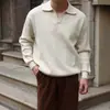 Suéter de punto de color liso con cuello polo para otoño para hombre, suéter informal versátil estilo coreano holgado, conjunto estilo Hong Kong