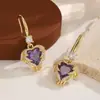 Pendientes de gancho con forma de corazón de circón morado transfronterizos para mujer, estilo de nicho de lujo ligero de alta gama, pendientes alados incrustados de diamantes, versátiles y adelgazantes