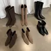 Botas de Moda de Piel Gamuzada con Cremallera Lateral y Punta Fina de Diseño de Nicho 2026 Nuevas Llegadas de Invierno Dos Alturas de Caña Botas Largas Elegantes y Sencillas