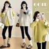 Suéter de Maternidad de Moda Estilo Coreano Nuevo Otoño/Invierno 2025 + Abrigo de Maternidad con Chaleco Peludo de Moda