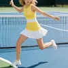 Falda de Tenis de Malla Patchwork Bloque de Color Transfronteriza, Vestido Delgado de Cintura Alta, Falda Corta Deportiva Anti-Exposición para Correr y Fitness para Mujer