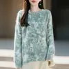 Outono/Inverno 2026 Novo Tricô de Lã Cashmere Gola Redonda Manga Longa Feminino Estampado Macio Escovado Fofo Suéter de Lã Top