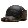 Gorra de Béisbol de Cuero para Hombre Otoño e Invierno Versátil para Mediana Edad y Mayores, Gorra Gruesa Cálida Forrada de Felpa, Gorra de Pato con Protección para las Orejas para Papá