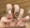 Uñas Postizas Populares de Xiaohongshu en Color Verde Menta Sólido con Puntos y Pedrería, Puntas de Uña Estilo Lujo Ligero Transparente Hielo Que Mejoran el Tono de la Uña