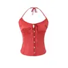 Para Roupas Femininas Europeias e Americanas Transfronteiriças Aliexpress Venda Quente Moda de Verão Versátil Cadarço Ajuste na Cintura Botão Manga Curta Sexy Camisola Top