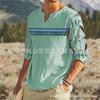 Camiseta informal de manga larga con cuello en V pequeño para hombre, con estampado retro transfronterizo de estación independiente europea y americana, 2022