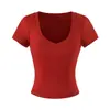 Camiseta Estilo Menina Picante Estilo Francês Gola V Manga Curta para Mulheres, Verão Cintura Marcada Curta Slim Fit Emagrecedora Versátil Camiseta Base Top