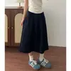 Saia de Verão Feminina Azul Marinho Nova Cintura Alta Antirrugas Secagem Rápida Saia Guarda-Chuva Roupa de Trabalho Saia Midi Linha A Rodada
