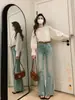 Jeans Acampanados para Mujer, de Color Claro, Verano Delgado, Estilo Nuevo, para Personas Bajas, de Cintura Alta, Retro, Estilo Americano High Street