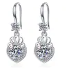 Aretes de plata S925 colgantes de oreja moissanita en forma de corazón gancho para la oreja cuatro garras moissanita boda personalizada mayoreo