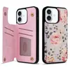 Para Apple 16 Carteira com Duas Fivelas Quatro Slots Cartão Case Pintado 16pro Max Case de Cobertura Total Resistente a Quedas Case Protetor