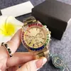 Relógio Exquisito de Diamante Arco-Íris Luxo Leve Relógio de Diamante Colorido Masculino Clássico Retrô Moda Negócios Três Olhos Seis Ponteiros