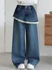 Calça Jeans Feminina Outono 2026 Novo Estilo Coreano com Renda, Calça Reta Solta de Perna Larga Emagrecedora para Meninas