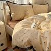 Juego de Cama Francés Clase A de Algodón Puro Lavado de Cuatro Piezas Hilo de Doble Capa Dormitorio Completo Elegante Funda de Edredón Sábanas y Sábanas Ajustables