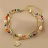 Amazon Transfronterizo Pulsera de Perlas de Imitación con Cuentas de Colores Moneda de Flor Clip de Papel Cadena en Capas Joyería de Moda para Mujer