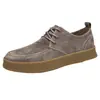 Tênis Masculino 6012, Sapatos Esportivos Retrô, Sapatos Baixos para Primavera e Outono em Couro Nobuck com Solado de Tendão e Plataforma Feitos à Mão