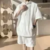 Conjunto de Proteção Solar com Capuz de Seda de Gelo para Meninos, Camiseta de Manga Curta de Nicho, Shorts Finos de Verão Tamanho Extra Grande