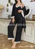 Nuevo conjunto de ropa de estar casual para mujer transfronterizo: Camisola con escote en V y ribete de encaje, top de punto acanalado cepillado y pantalones largos con estampado de cerezas