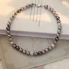 Colar Shijia Pérola cor mista Francês luxo leve degradê vintage Açúcar de Cacau Maillard aço inoxidável fecho de lingote