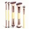 Set de 5 Brochas de Maquillaje Doble Cara Transfronterizo, Brocha para Base y Rubor, Brocha de Contorno de Tres Colores con Cerdas Suaves, Brocha para Polvo Suelto, Herramientas de Belleza de Comercio Exterior