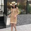 Vestido de Punto Estilo Tweed Primavera y Verano 2025 Nuevo Estilo Femenino Sexy Contraste de Color Blanco y Negro Adelgazante Manga Corta Falda Midi