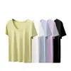 [Set de Caja de Regalo] Camiseta Fresca de Color Sólido Elegante, Cuello en U, Simple, para Primavera y Verano, Moda Casual Versátil, Acetato, Manga Corta