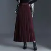 Saia plissada da moda para mulheres, novo estilo outono 2026, saia longa de cintura alta elástica em A, saia casual moderna que afina
