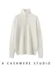 Suéter de Cachemira para Mujer Cuello Alto Trenzado Otoño e Invierno Engrosado Capa Base Suéter de Punto de Manga Larga Holgado Blanco