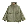 Chaqueta de Algodón Estilo Europeo y Americano Transfronterizo 2025 Nueva Moda Elegante Ropa de Mujer al por Mayor Diseño Holgado con Cuello Alto y Cordón