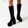 2022 Nuevas Botas Altas de Caballero con Cremallera Lateral Botas de Tacón Grueso para Mesa de Agua Botas de Comercio Exterior Botas de Talla Grande