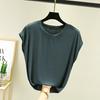 Camiseta Regata Feminina para Primavera e Verão Gola Alta Redonda Solta Fina Manga Pequena Top Algodão Modal Versátil Tamanho Grande Camiseta Básica