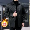 Modelo 981 2025 Estilo Papá Talla Grande Chaqueta para Hombre de Piel Sintética con Cuello de Solapa, Bloques de Color Sólido, Ropa Exterior de un Solo Botón