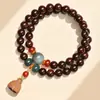 Pulseira de Sândalo Bordada a Ouro com Mantra de Seis Palavras para Homens, Finamente Trabalhada com Design de Lótus, Pulseira de Contas Budistas de Madeira Estilo Chinês para Mulheres