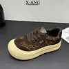 Sapatos de Lona com Cadarço Bico Redondo Estilo Retrô Couro Genuíno Feminino Super Macio Solado Grosso Feio Fofo Sapatos Brancos Sapatos Femininos Sapatos Esportivos Casuais