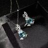 Pendientes pequeños y bonitos de conejo con microincrustaciones de diamantes, imitación natural, colgante rosa Argyle, bonito conjunto de anillo abierto de conejo.