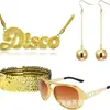 Conjunto de Disfraces Retro de los 50s y 60s Elvis Cuatro Piezas Gafas Lentejuelas Diadema Pendientes Redondos de Tierra